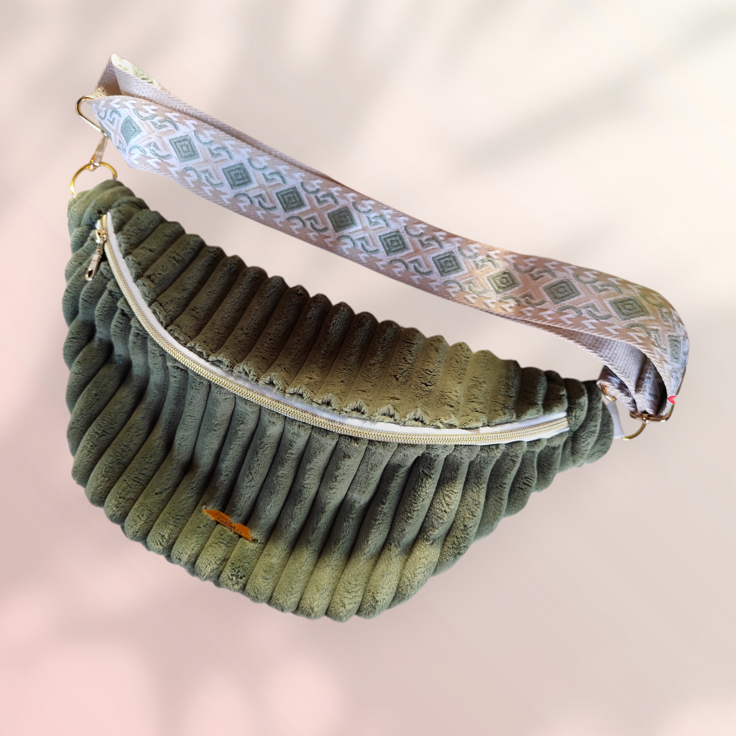 Sac banane velour très grosse côte vert kaki