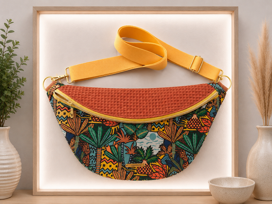 Sac banane tissu tropical capot nid d'abeilles brique