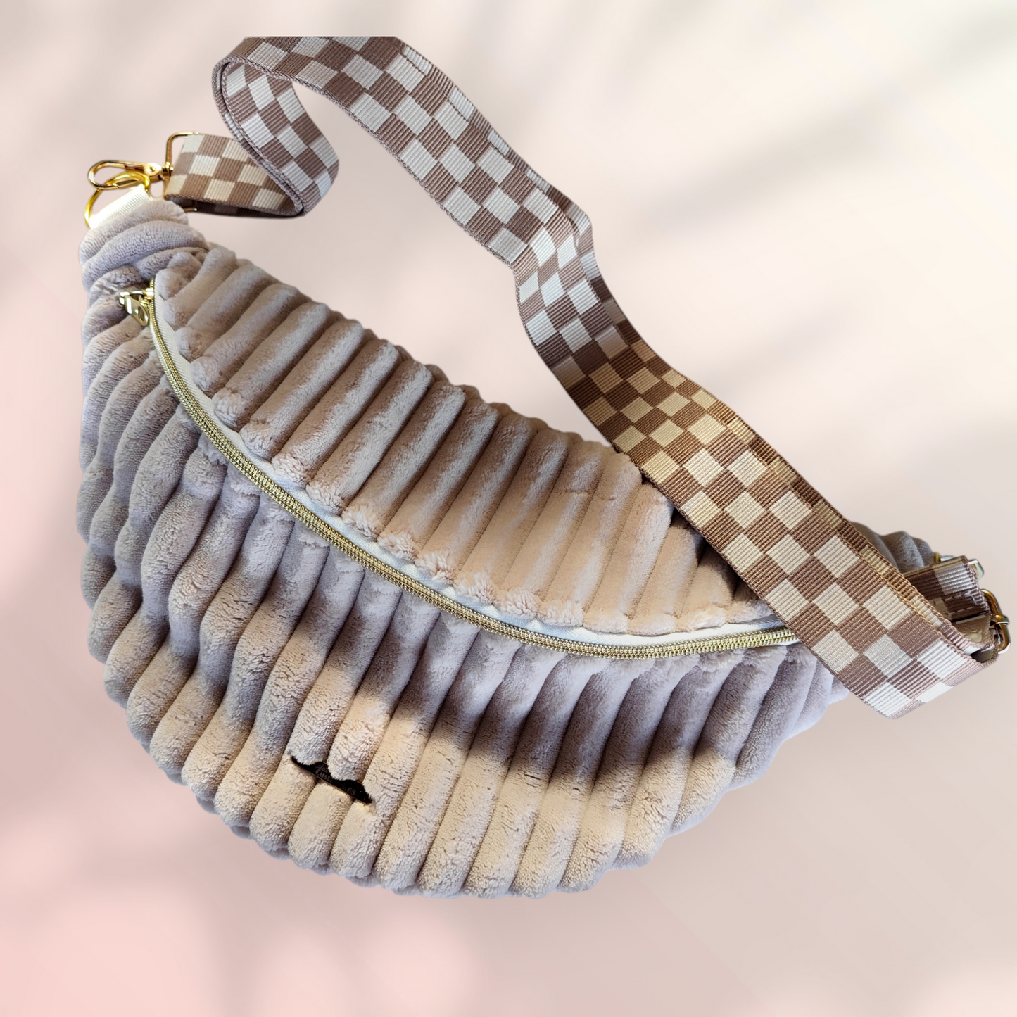 Sac banane velour très grosse côte beige taupe