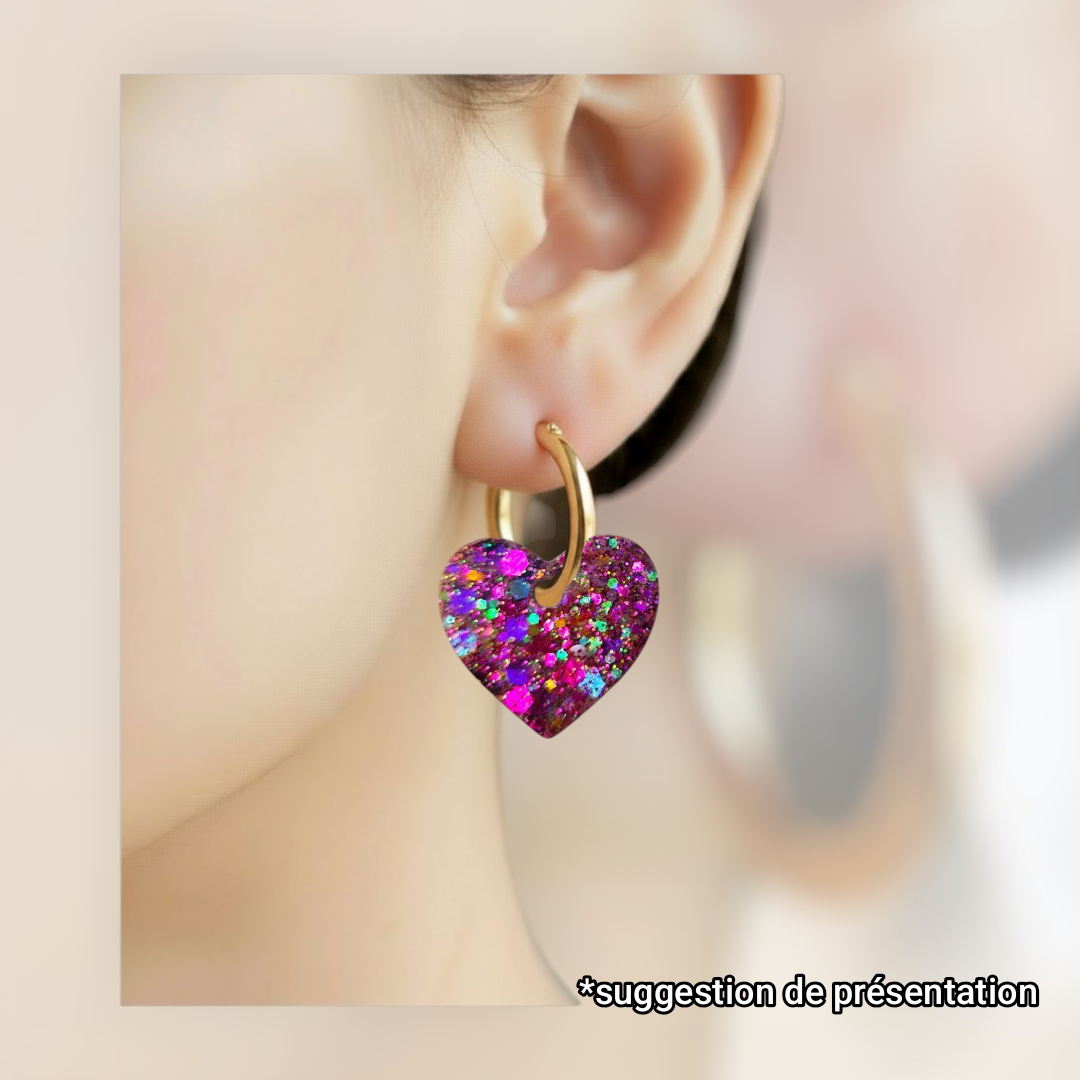 Charms coeur paillettes rose bonbon