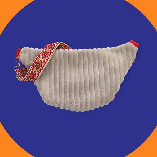 Sac banane très grosse côte beige detail rouge