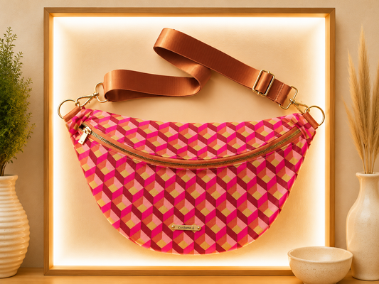 Sac banane cubik framboise doré camel