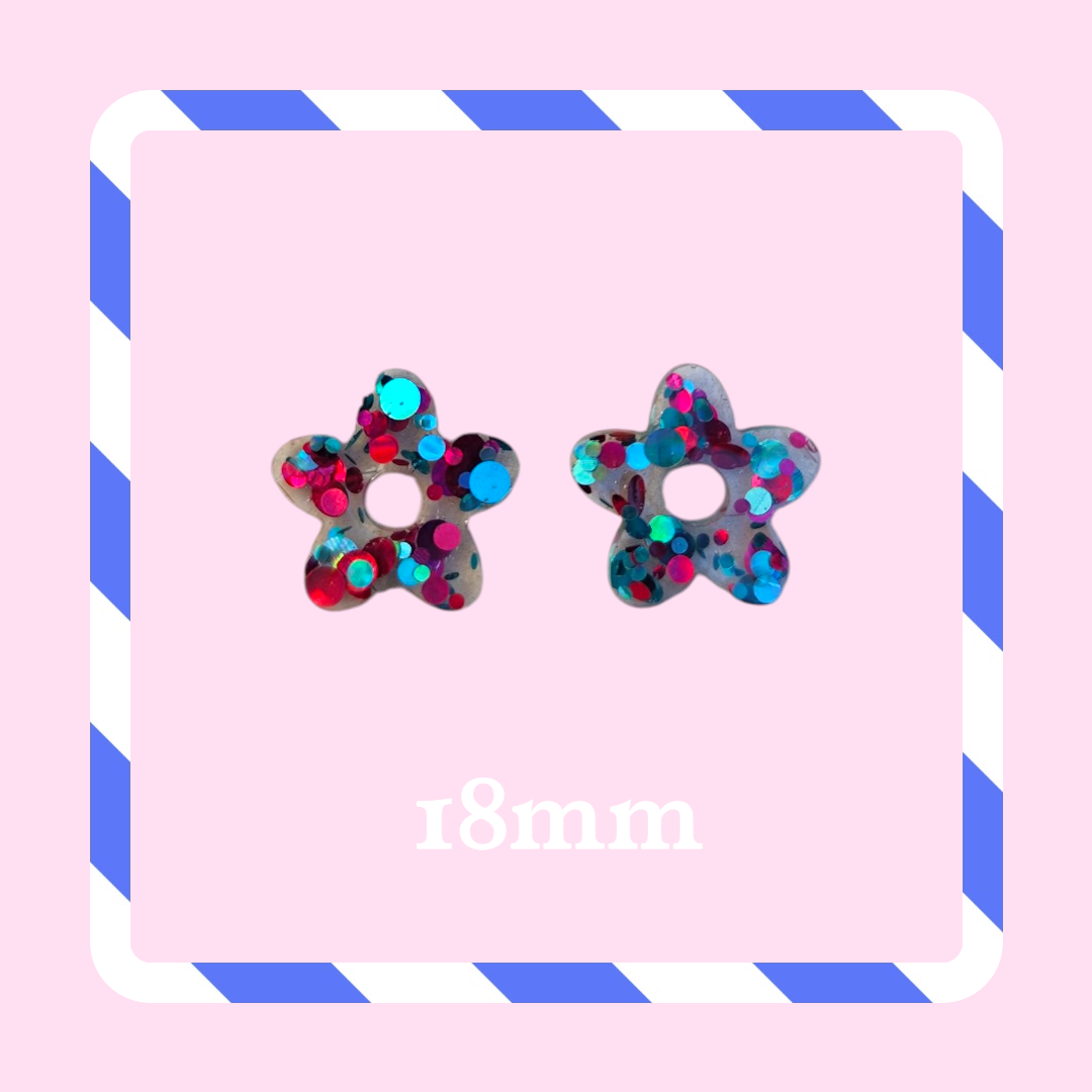 Charms petites fleurs pastilles fushia turquoise