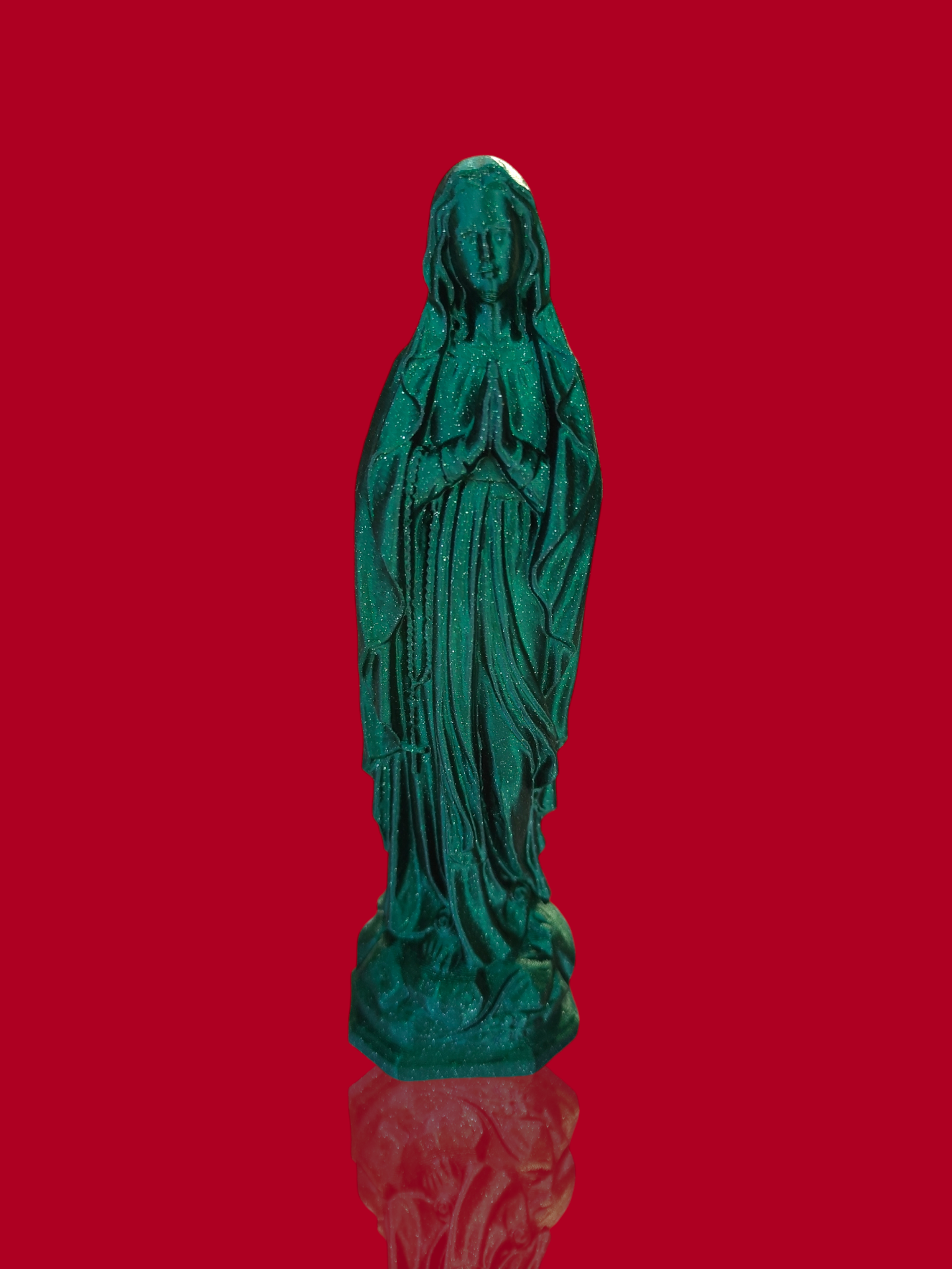 Statue pop vierge Marie vert pailleté