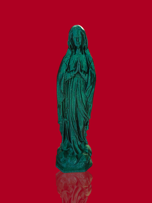 Statue pop vierge Marie vert pailleté