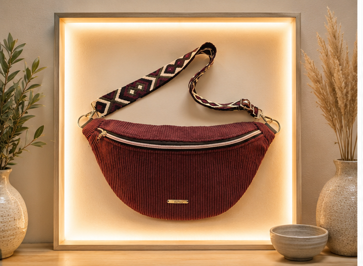 Sac banane velour côtelé prune