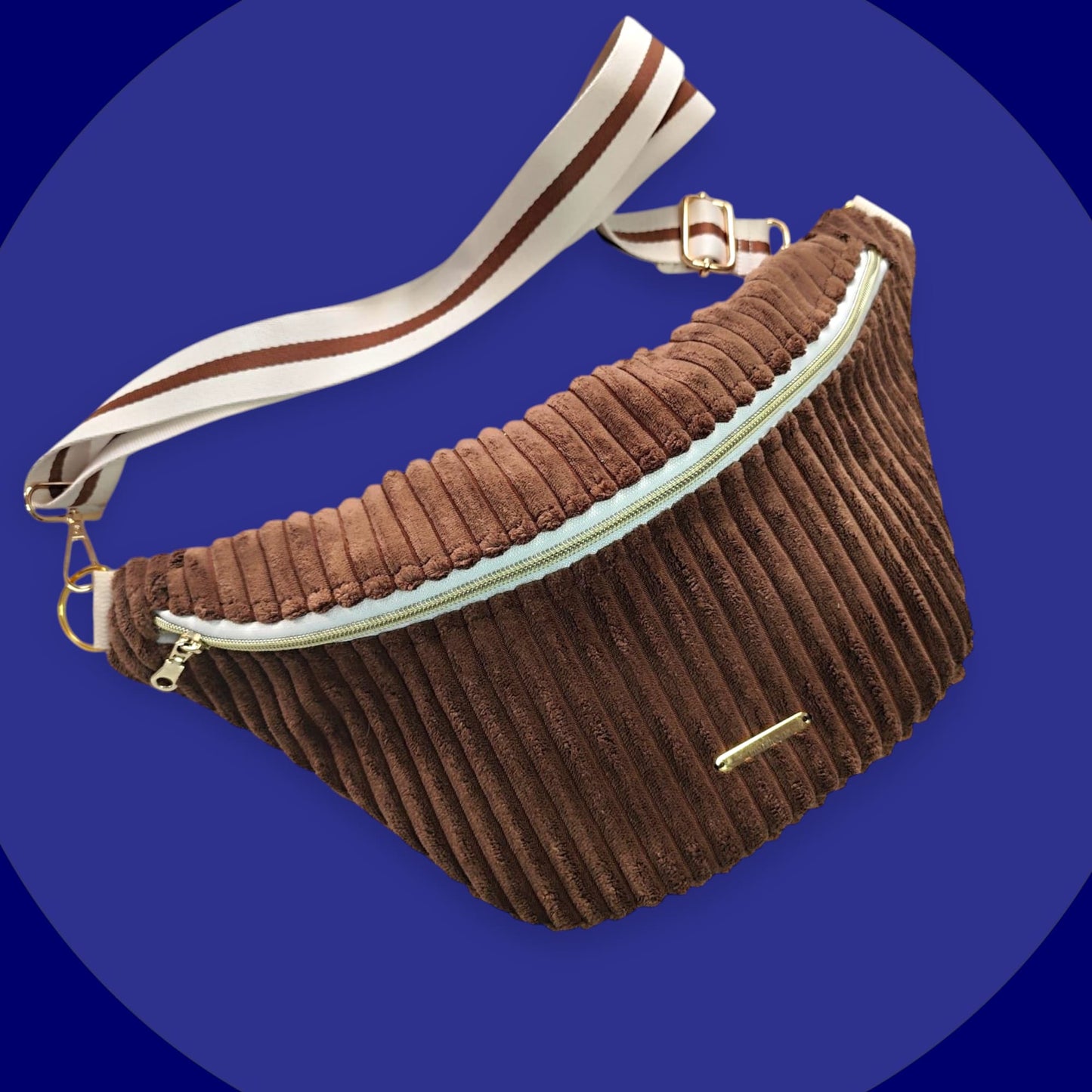 Sac banane velour grosse côte marron