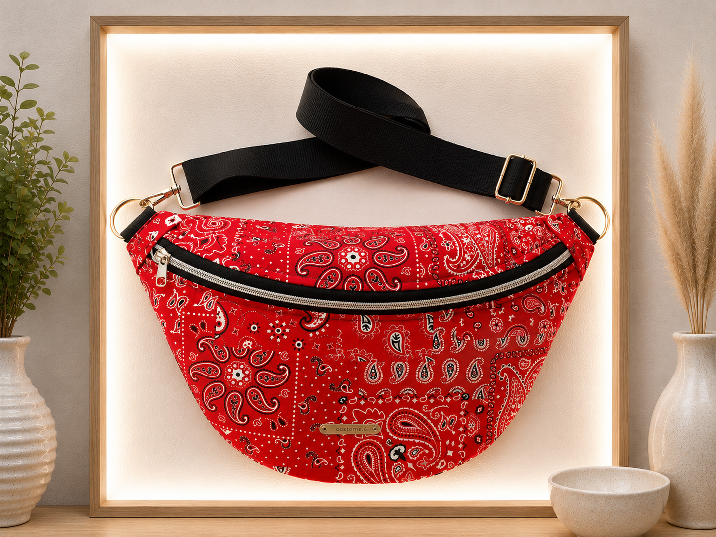 Sac banane tissu bandana rouge sangle noire
