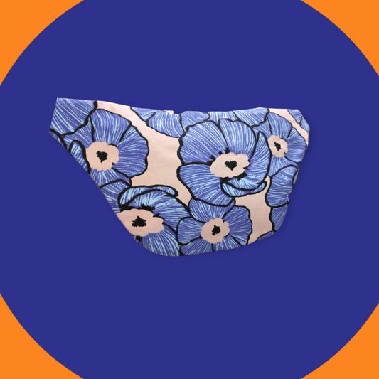 Sac banane grosse fleur bleu rose clair capot nid d'abeilles rose clair