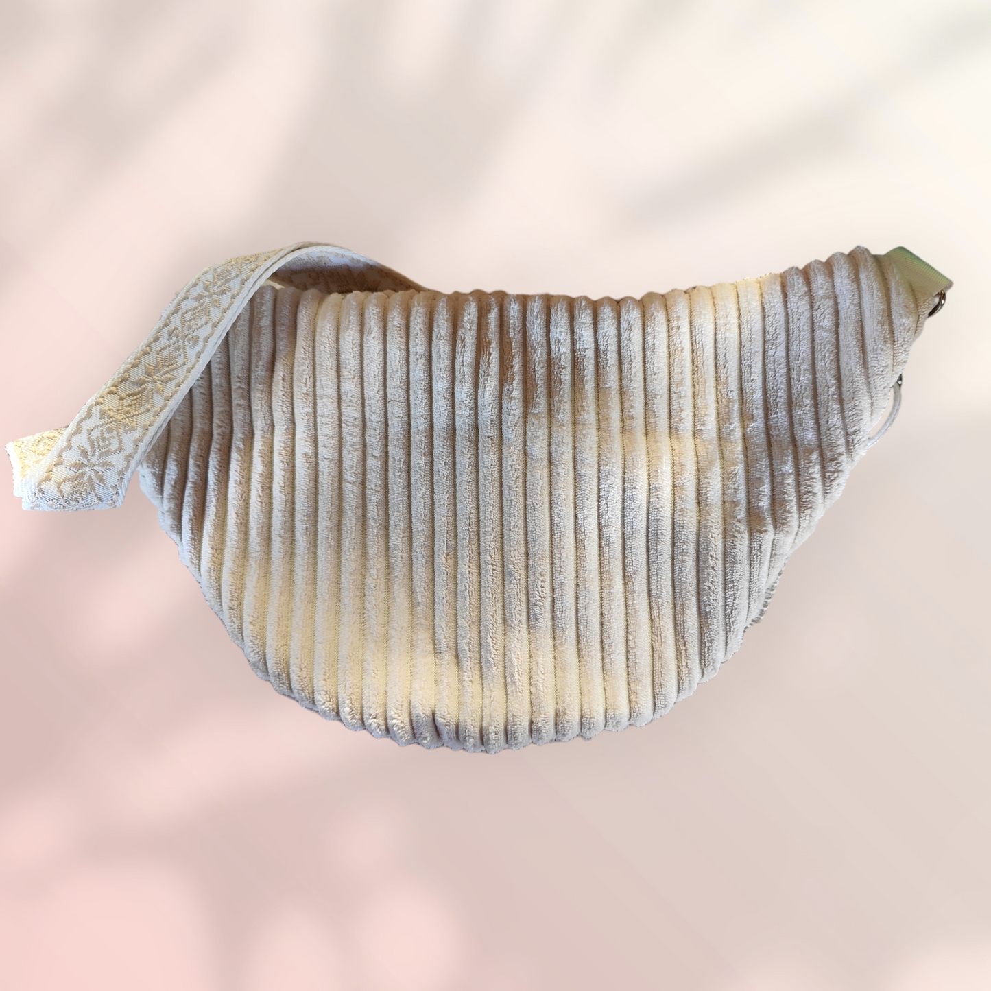 Sac banane velour grosse côte beige