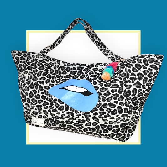 Sac Cabas léopard gris noir bouche bleue