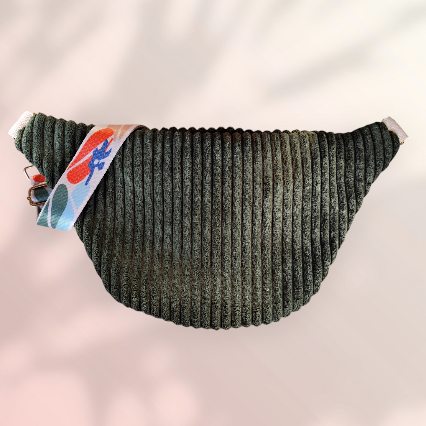 Sac banane velour grosse côte vert kaki