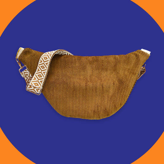 Sac banane velour côtelé ocre