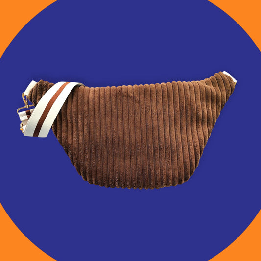 Sac banane velour grosse côte marron