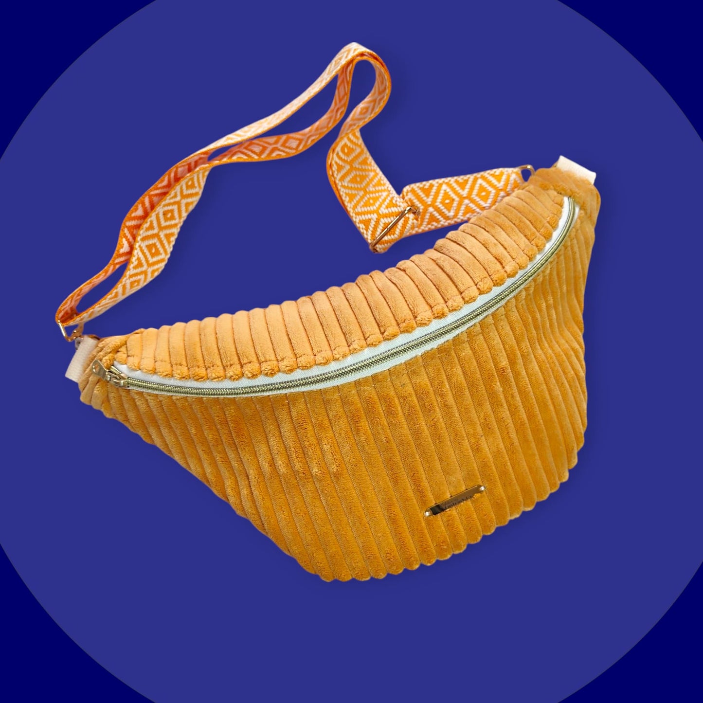 Sac banane velour grosse côte moutarde