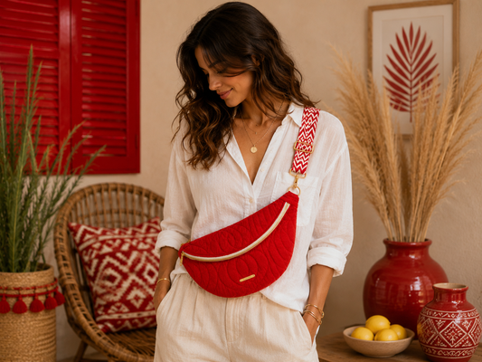 Sac banane tissu matelassé rouge