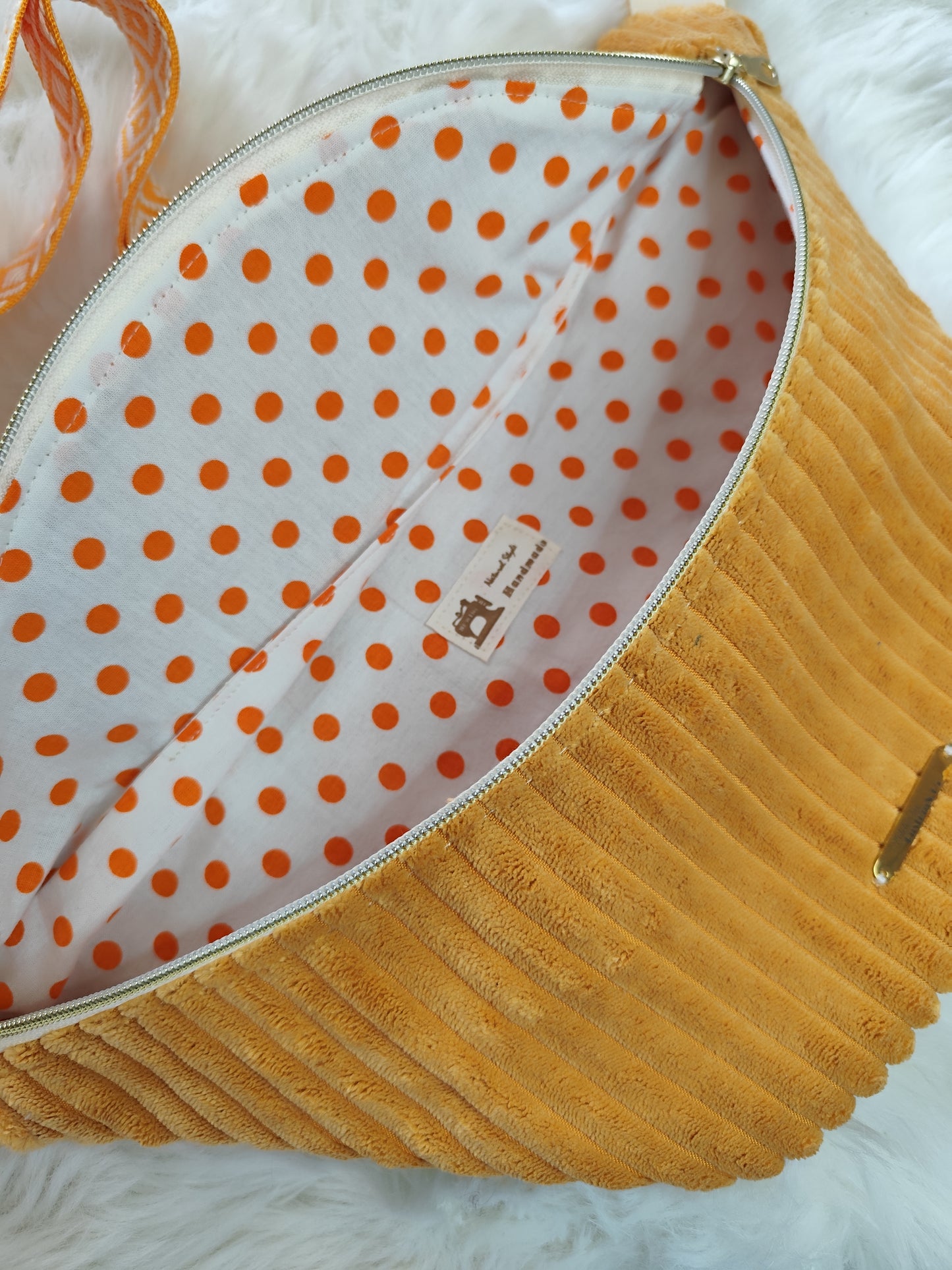 Sac banane velour grosse côte moutarde