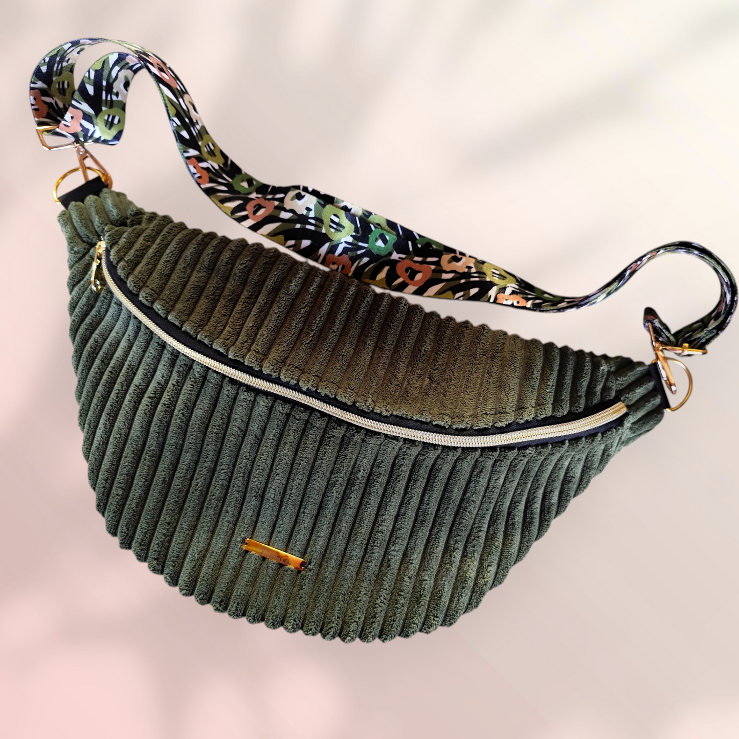 Sac banane velour grosse côte vert kaki