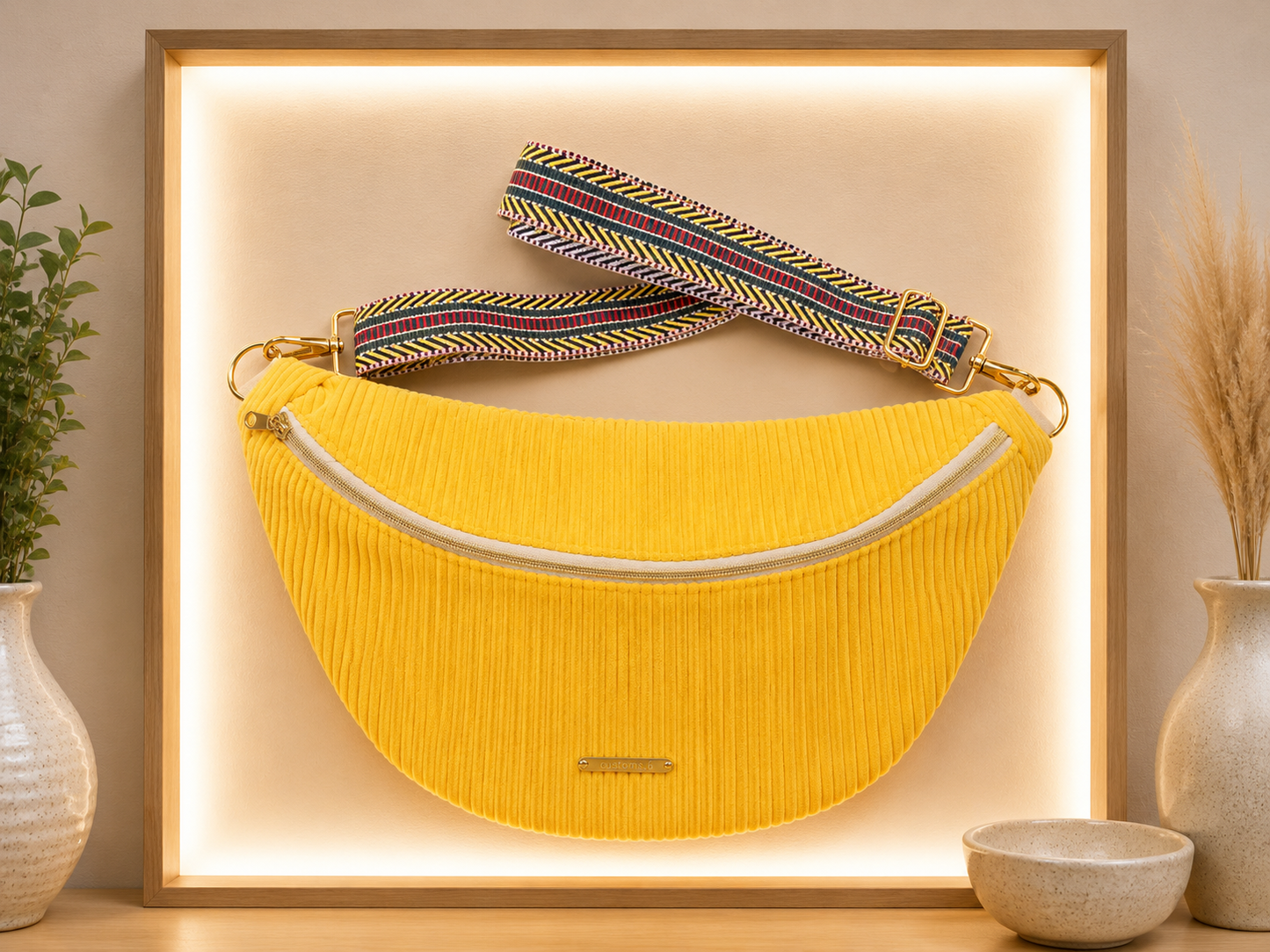 Sac banane velour côtelé jaune