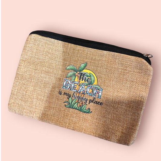 Petite Pochette à Zip jute beach palmier