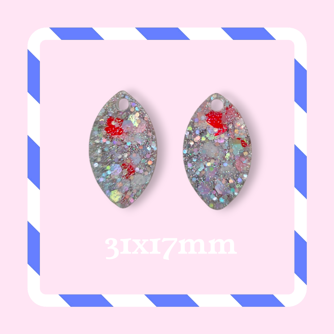 Charms marquise pailletés argent eclat rouge