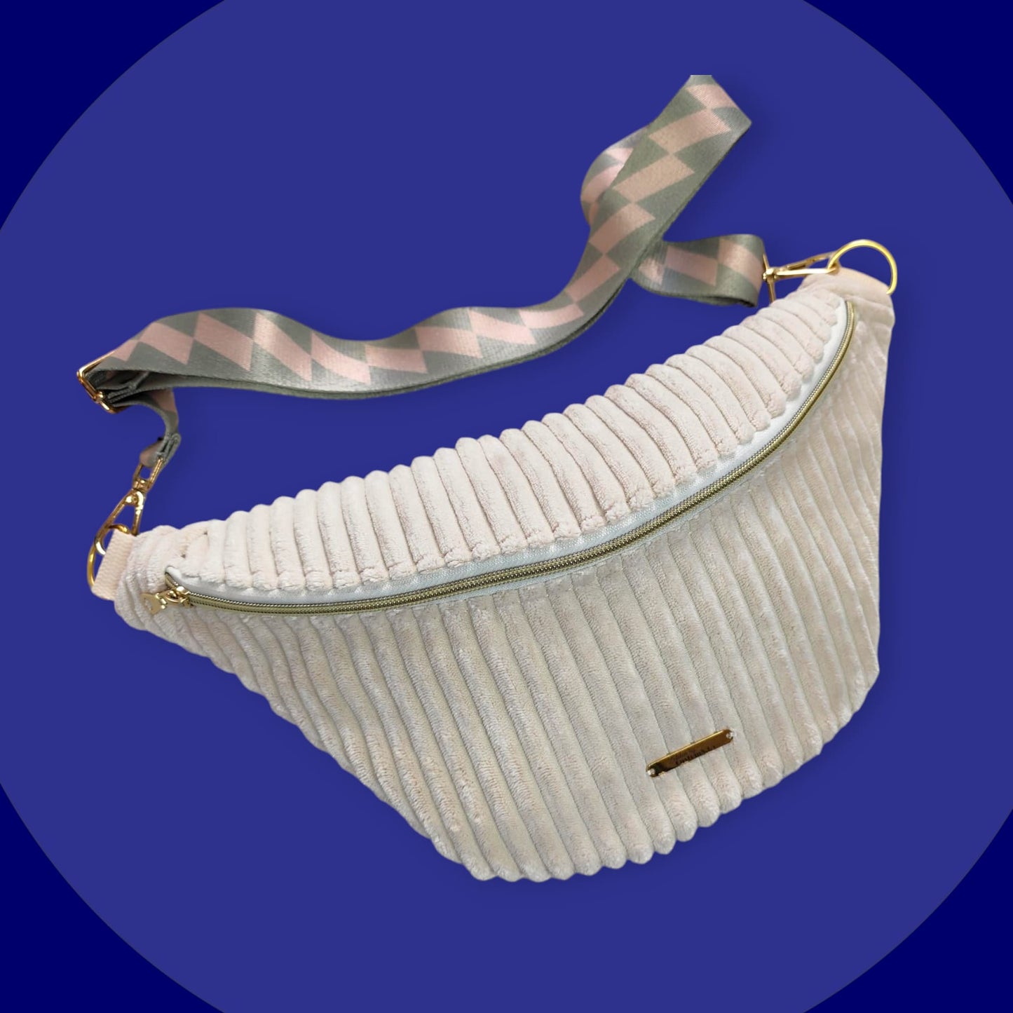 Sac banane velour grosse côte crème