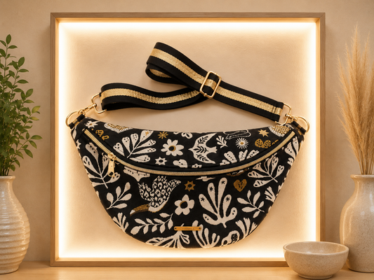 Sac banane tissu mystique noir doré