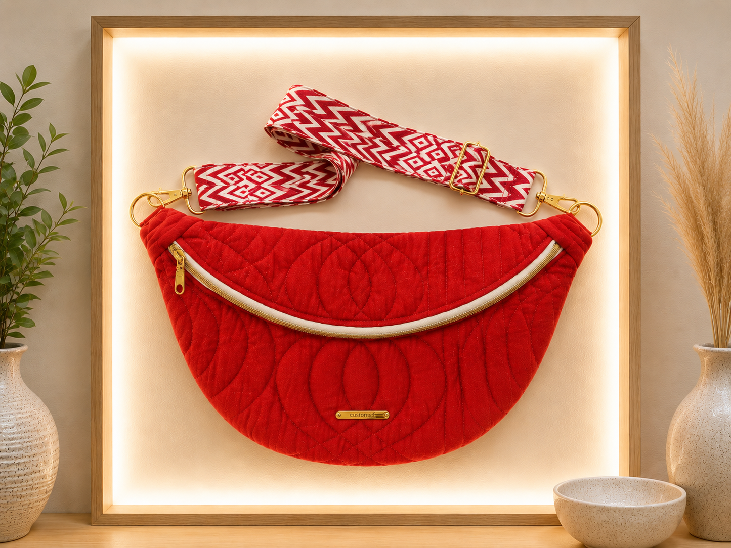 Sac banane tissu matelassé rouge