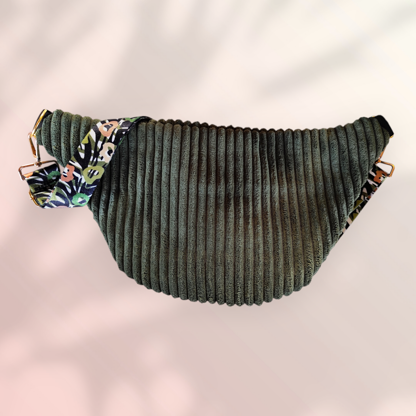 Sac banane velour grosse côte vert kaki