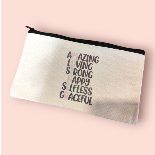 Petite Pochette à Zip écru texte mother