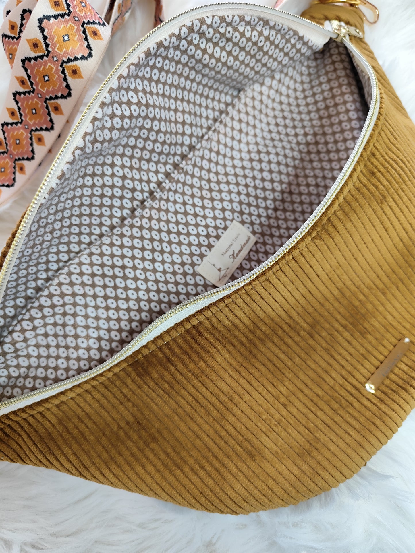 Sac banane velour côtelé ocre