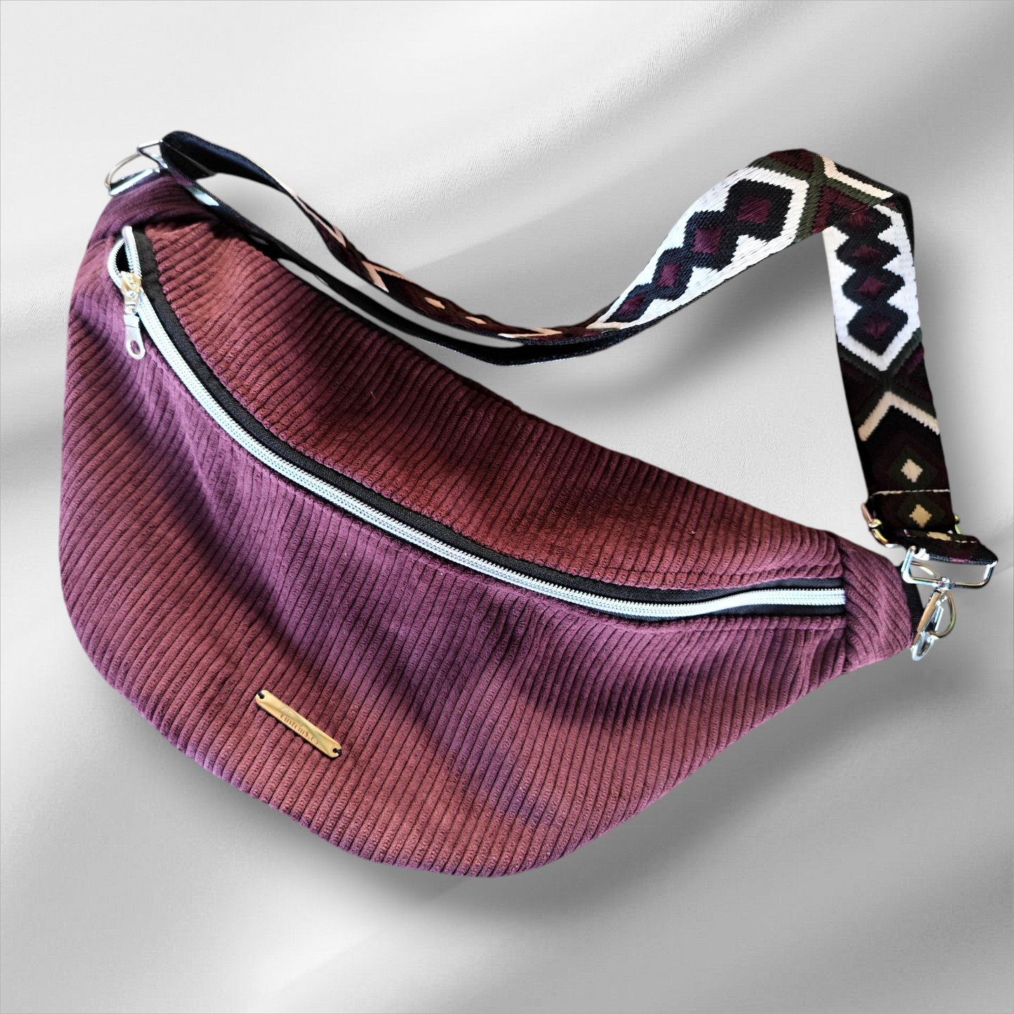 Sac banane velour côtelé prune