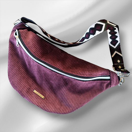 Sac banane velour côtelé prune