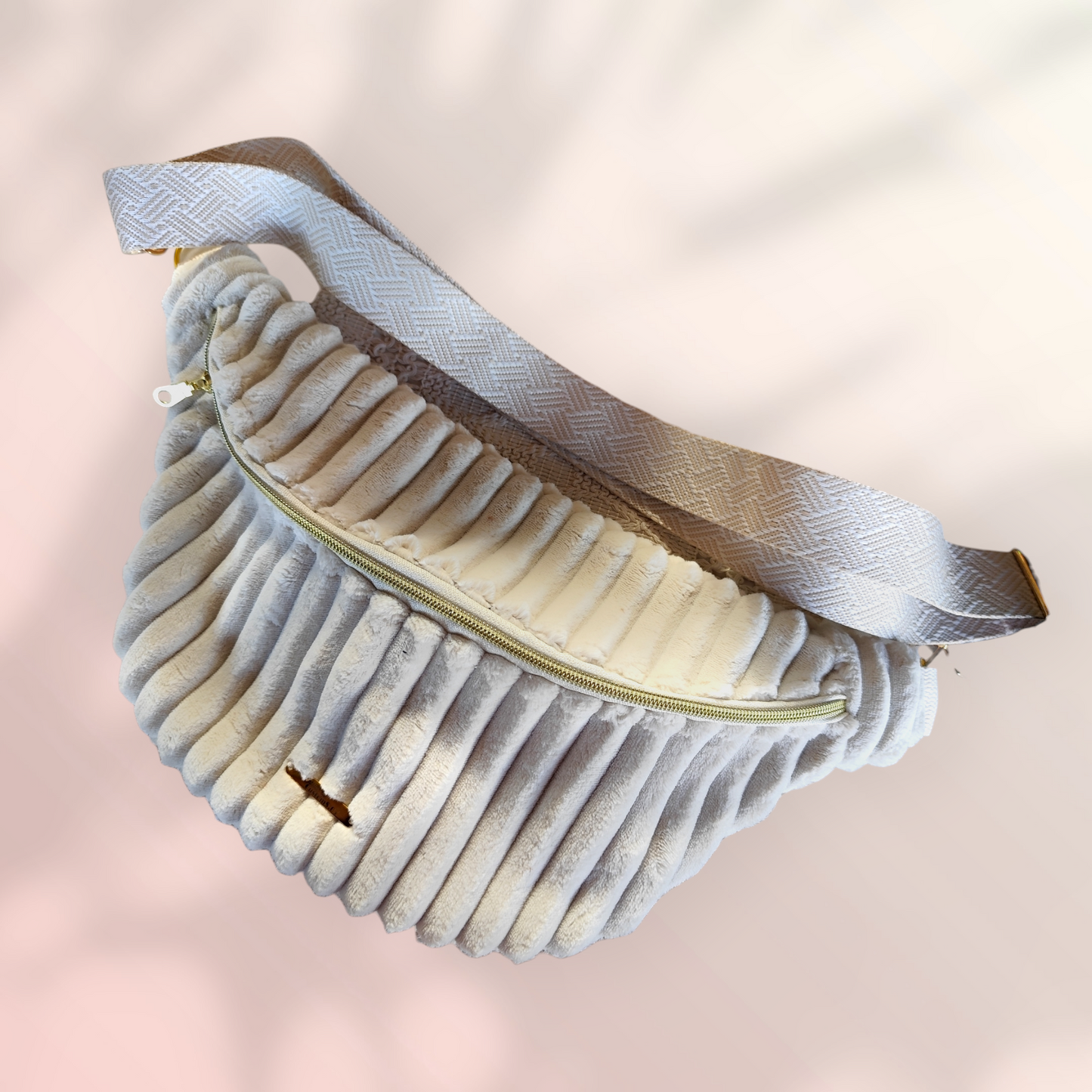 Sac banane velour très grosse côte beige