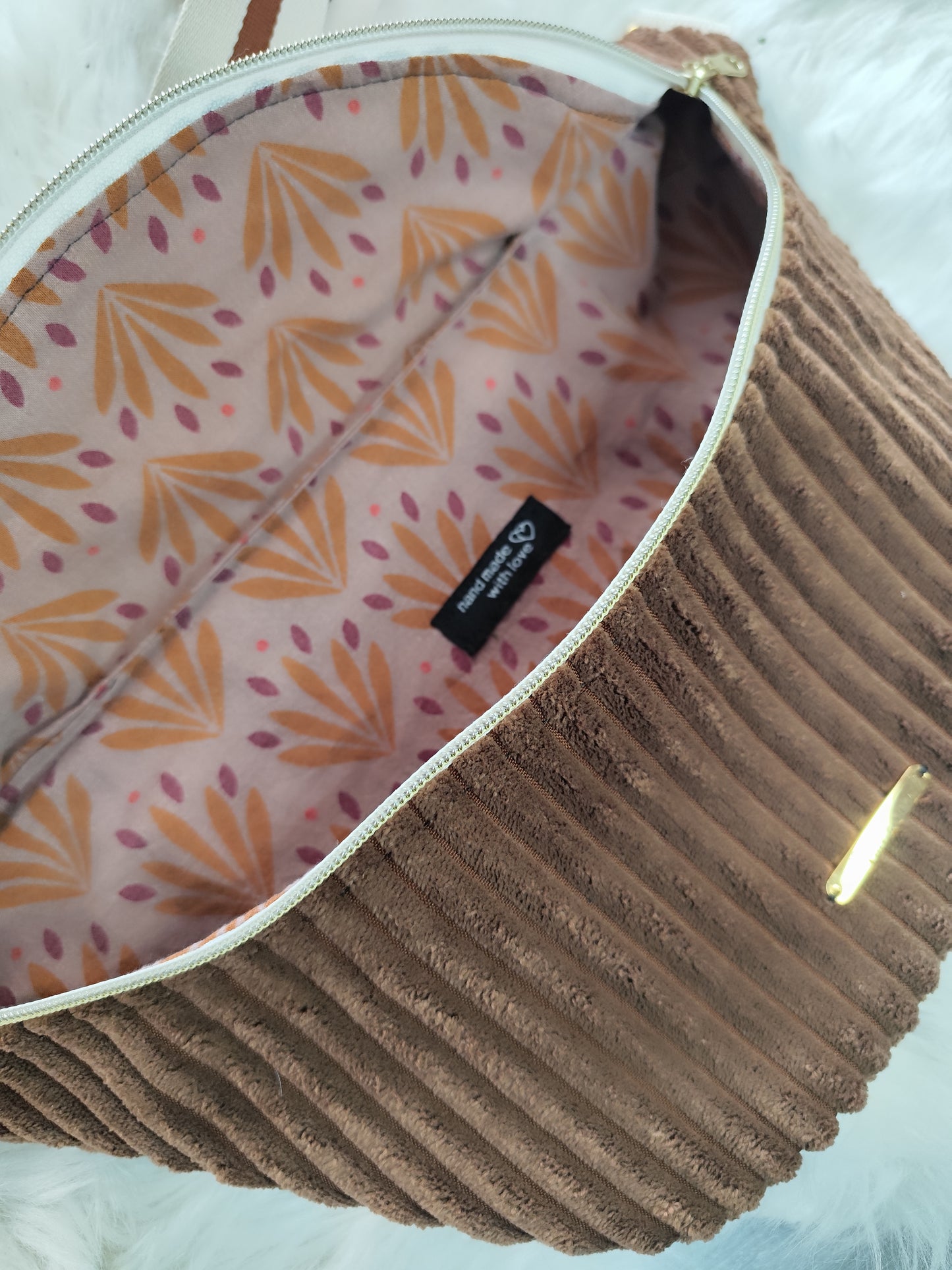 Sac banane velour grosse côte marron