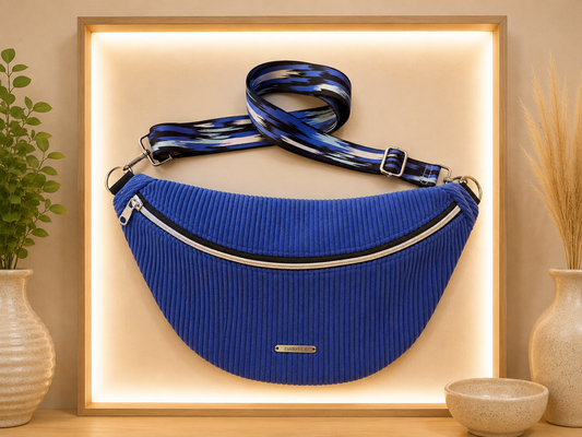 Sac banane velour côtelé bleu électrique