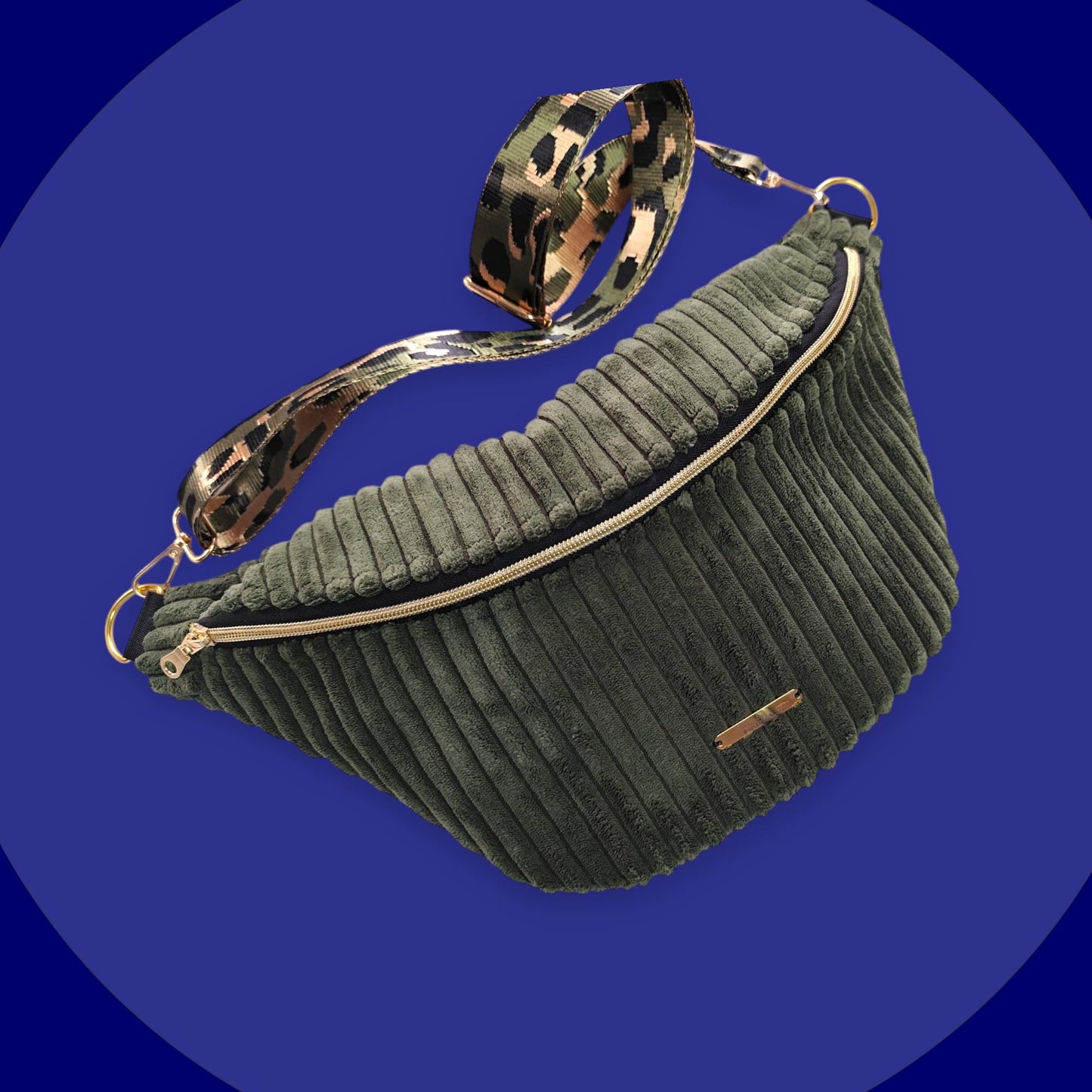 Sac banane velour grosse côte vert kaki