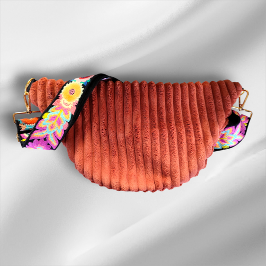 Sac banane velour très grosse côte rouille