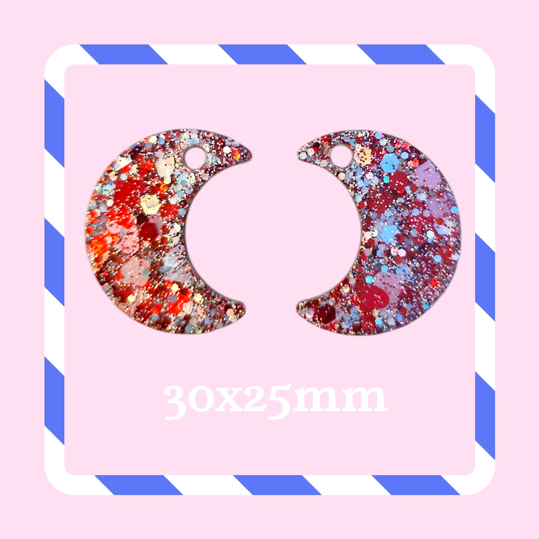 Charms lune paillettes rouge argent éclat coeur