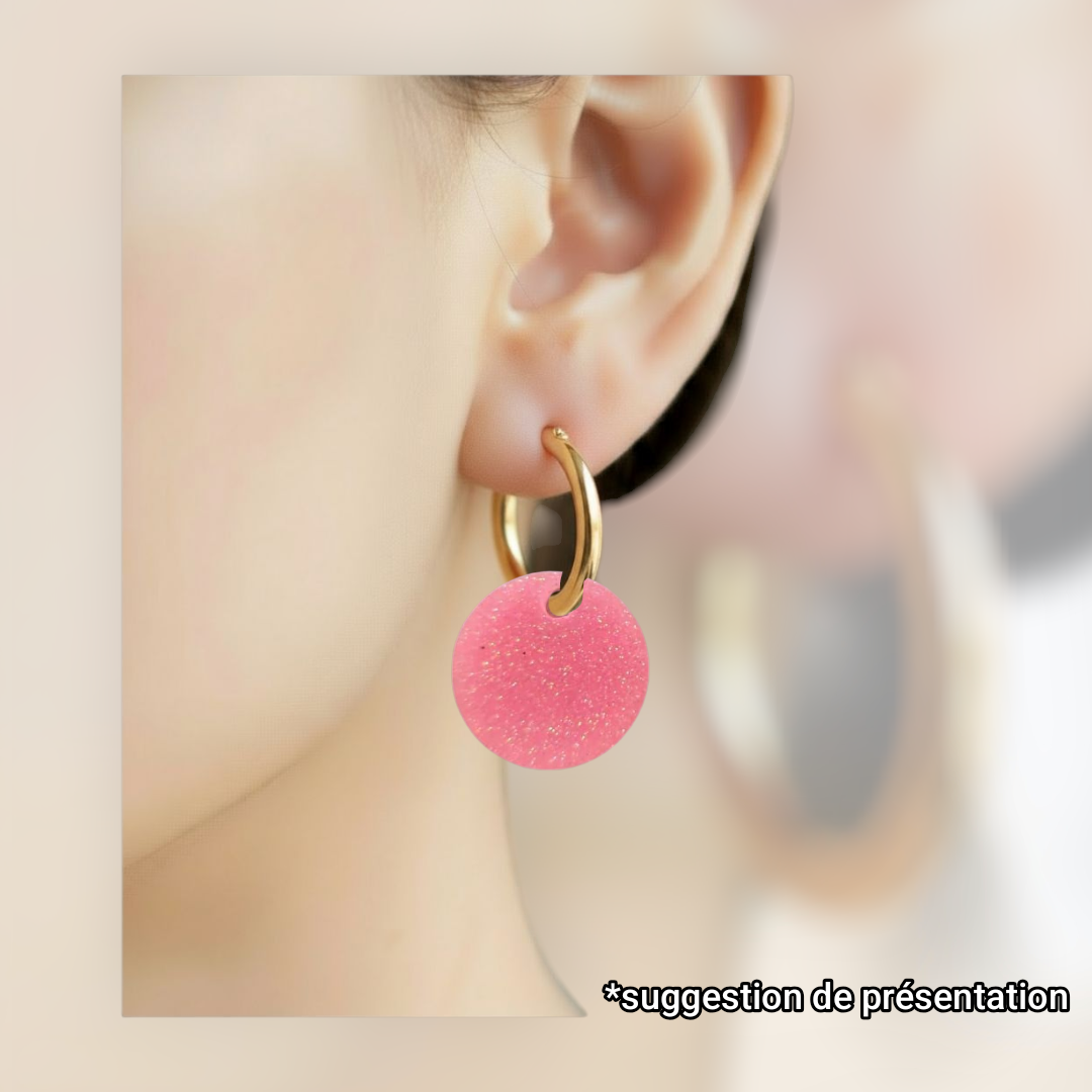 Charms rond paillettes rose scintillant
