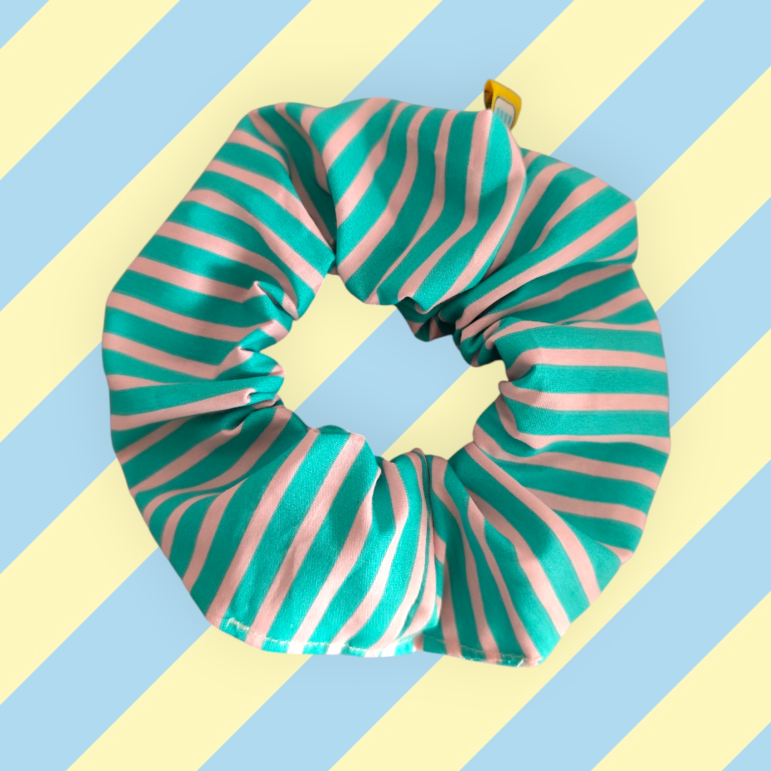 Chouchou tendance rayé turquoise rose