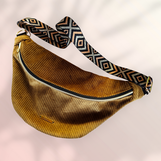 Sac banane velour côtelé ocre