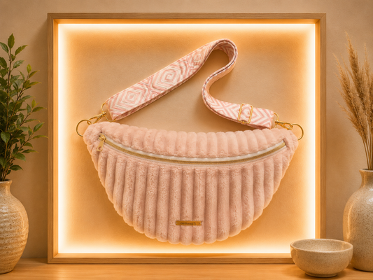 Sac banane velour grosse côte rose pâle
