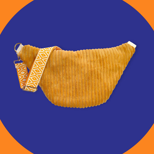 Sac banane velour grosse côte moutarde