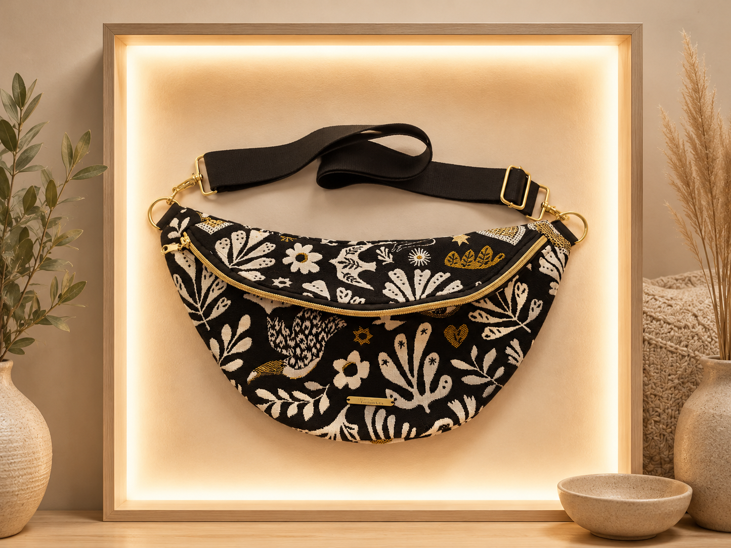 Sac banane tissu mystique noir doré