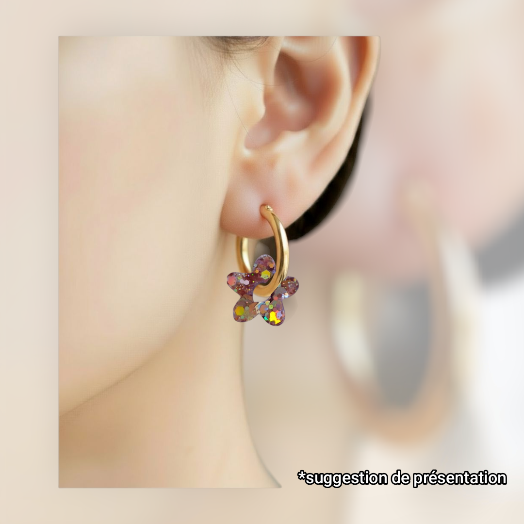 Charms petites fleurs paillettes noir scintillant