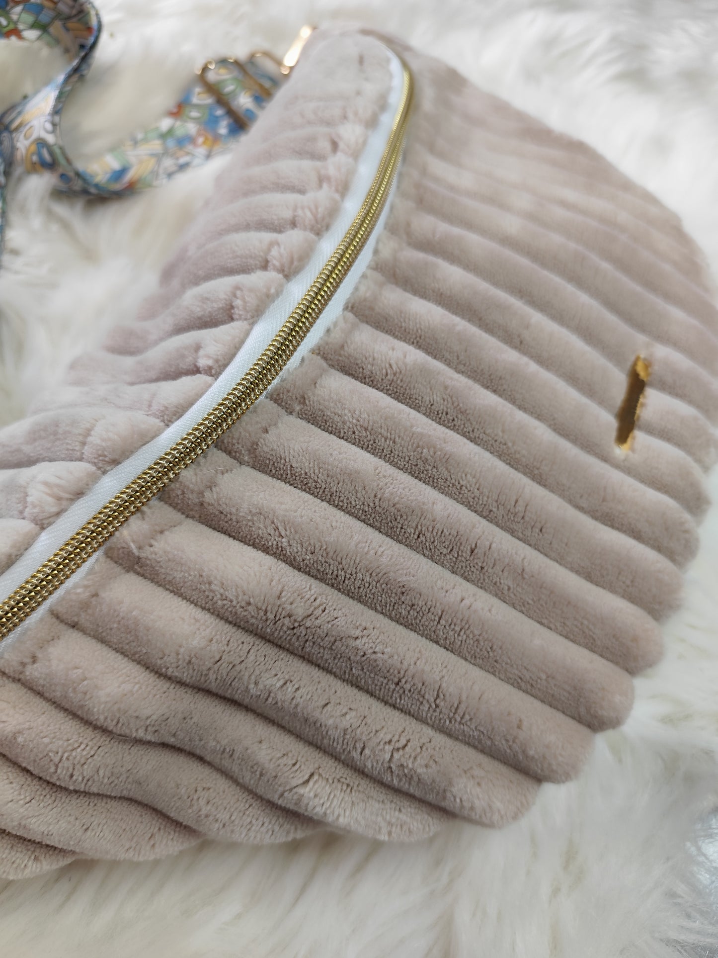 Sac banane velour très grosse côte beige